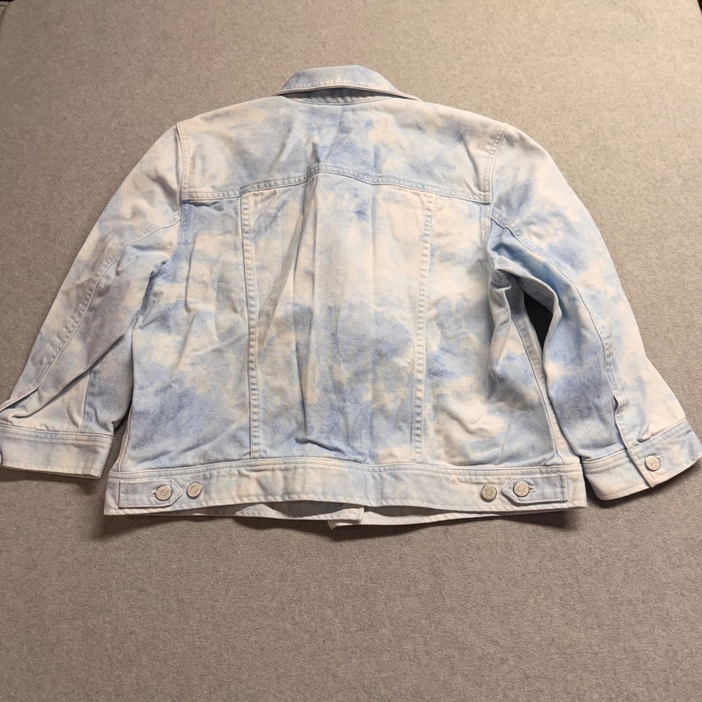 Lauren Ralph Lauren Blue White Tie Dye Acid Wash Denim Trucker Jacket XL Cotton - Picture 7 of 8
